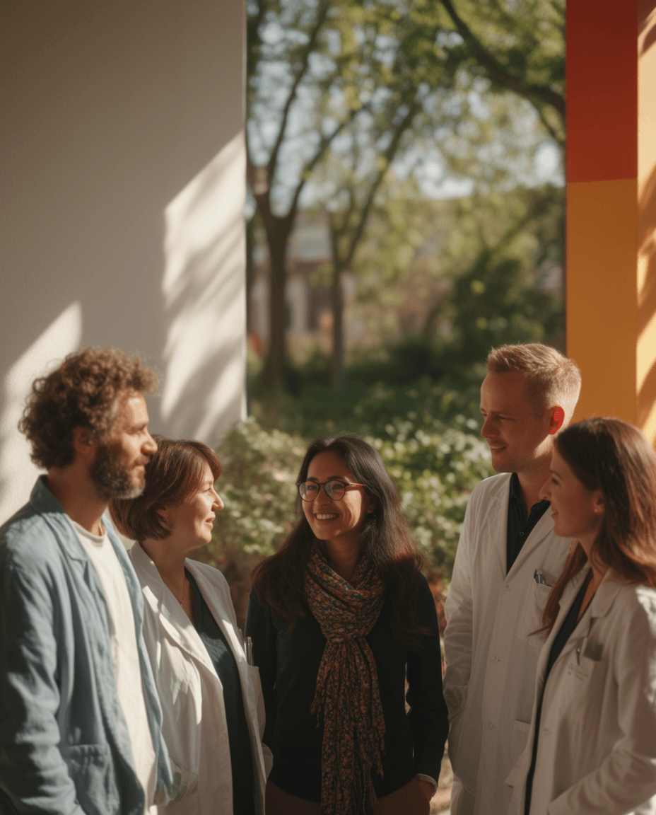 A group of clinicians discussing patient care