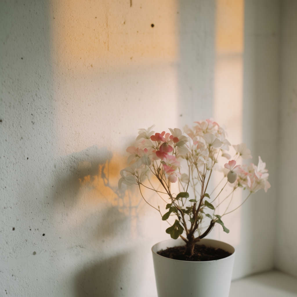 A flowering plant in warm sunlight